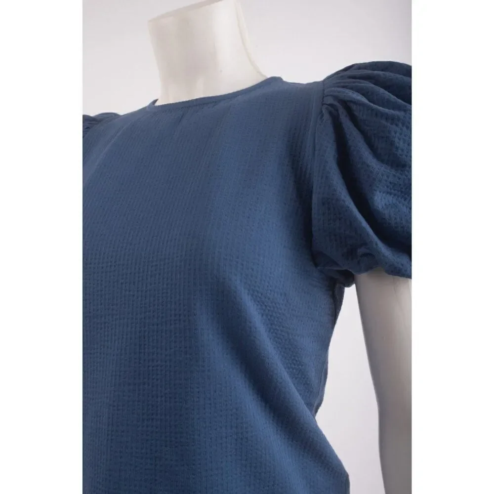 Boden Womens Jersey Shirt Top UK 10 US 6 Blue Puff Sleeve t1138 NWT